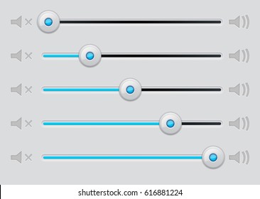 Volume slider. Blue and gray interface element. Vector 3d illustration