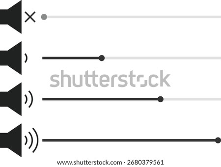 volume slider icon set. Volume bar level control sign. Audio sound control adjustment