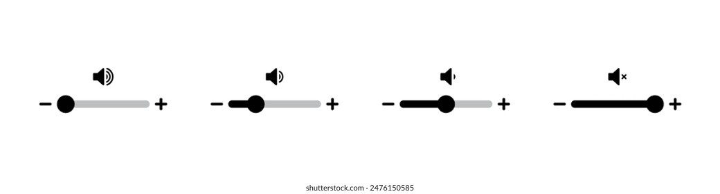 Conjunto de iconos deslizantes de volumen para Elementos de interfaz de usuario de smartphone en color negro. 
