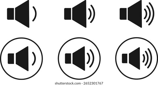 Volume e conjunto de ícone de nível de som. vetor de ícone de volume, conceito móvel e web design, ícone de alto-falante preto png ilustração,
