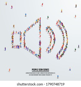 Volume Or Sound Or Speaker Concept. Large Group Of People Form To Create Volume Or Sound Icon. Vector Illustration.