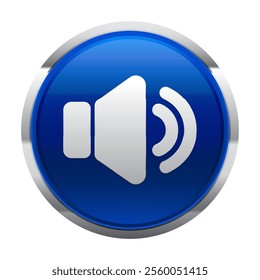 Volume speaker blue button, vector sign isolated