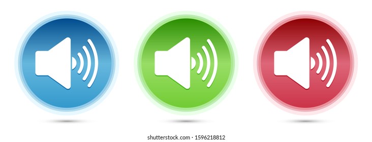 Volume speaker icon isolated on glass round buttons set illustration
