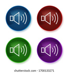 Icono de altavoz de volumen aislado en la ilustración de conjunto de botones redondos brillantes