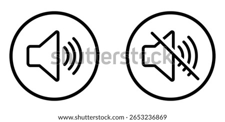 Volume and speaker icon. Set of mute, unmute icon