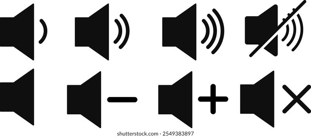 Volume ícone de alto-falante definido. nível de som. ícone silencioso símbolo. ícone de alto-falante símbolo
