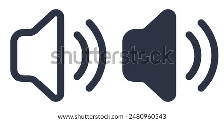 Volume up or speaker simple icons set designed in filled, outline, line and stroke style