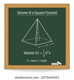 Volumen einer quadratischen Pyramide auf einer Tafel. Vektorgrafik.