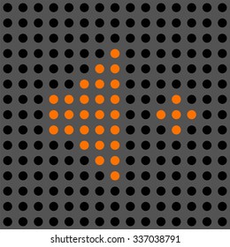 Volume up symbol vector illustration. Small light dots on LCD screen. Pixel icon.