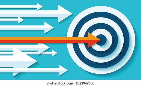 Volume Target icon in flat style on color background. Orange Arrow in the center aim. Vector design element for you business projects