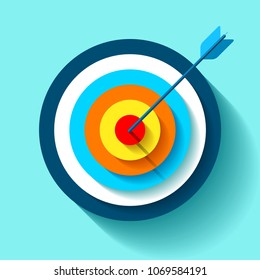 Volume Target icon in flat style on color background. Arrow in the center aim. Vector design element for you business projects