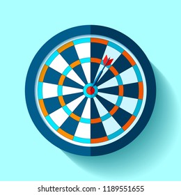 Volume Target icon in flat style on color background. Darts game. Arrow in the center aim. Vector design element for you business projects