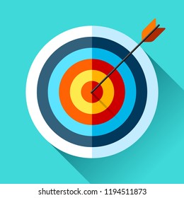 Volume Target icon in flat style on color background. Arrow in the center aim. Vector design element for you business projects