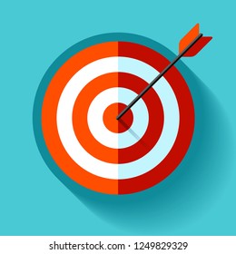 Volume Target icon in flat style on color background. Arrow in the center aim. Vector design element for you business projects