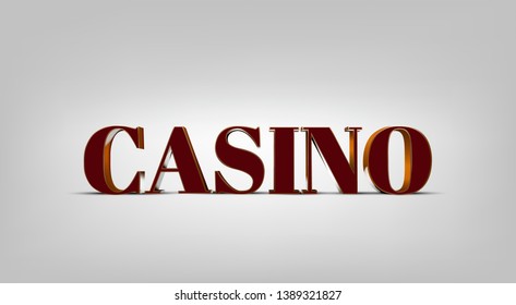 Volume text casino on a gray background. Separate text. Red-gold letters on a gray background. 3d effect. Vector.
