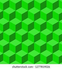 Volume texture made from green cubes. 3d geometric pattern. Vector illustration. Abstract geometric background with cubes.
