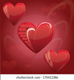 volume three red hearts on abstract background