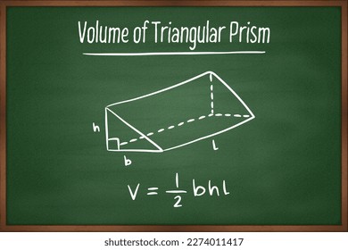 Volumen der dreieckigen Prismenformel Geometrie Form auf Kreide-Vektorgrafik