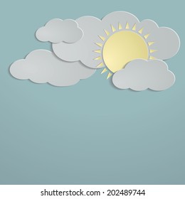 Volume weather cloud and shiny sun icons vector background