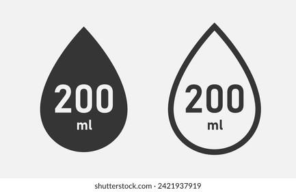 Volumes 200 milliliters (ml) icon, Liter l sign (l-mark). Symbol for packaging drink, cosmetics. Vector illustration