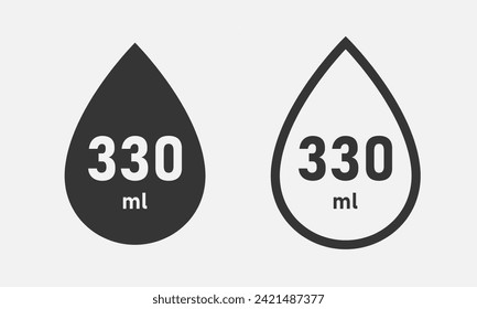 Volumes 330 milliliters (ml) icon,  Liter l sign (l-mark). Symbol for packaging drink, cosmetics. Vector illustration