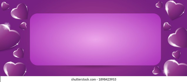 Volumetric 3D hearts on a purple background. Vector background for happy women, mothers, Valentine's day, greeting card design.