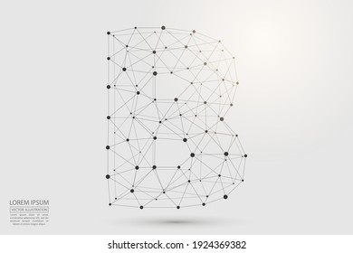 Volumetric 3D letters dark gray on a white background. Consist of triangles, circles, lines, points and spider webs. Vector illustration eps 10. 