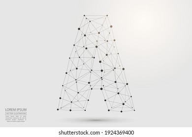 Volumetric 3D letters dark gray on a white background. Consist of triangles, circles, lines, points and spider webs. Vector illustration eps 10. 
