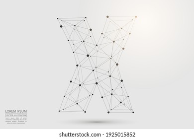 Volumetric 3D letters dark gray on a white background. Consist of triangles, circles, lines, points and spider webs. Vector illustration eps 10. 