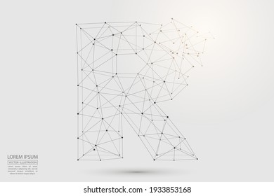 Volumetric 3D letters dark gray on a white background. Consist of triangles, circles, lines, points and spider webs. Vector illustration eps 10. 