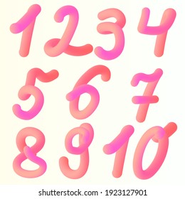 Volumetric 3D numbers from one to ten. Vector illustration.