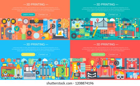 Volumetric 3d printing and modeling concepts collection. 3d compositing construction template design, web header vector illustration.