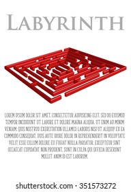 volumetric 3D square labyrinth maze red frame vector