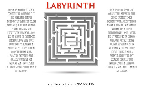 Volumetric 3D Square Labyrinth Maze Red Frame Vector