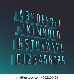 Volumetric alphabet. Letters and numbers. 3D effect.