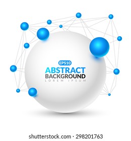 Volumetric balls with polygonal connection. Abstract illustration with three-dimensional balls on a light background.