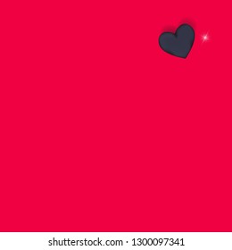 Volumetric black hearts on a pink background with twinkling elements. Glamorous background with hearts for Valentine's day. Confetti.