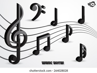 Volumetric black music notes