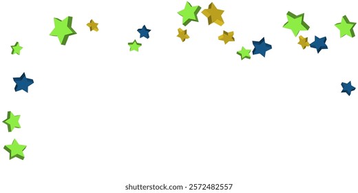 Volumetric blue, yellow and green stars are scattered on a white background