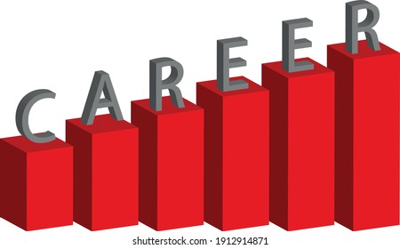 volumetric columns in the form of a red staircase with the letters "career"