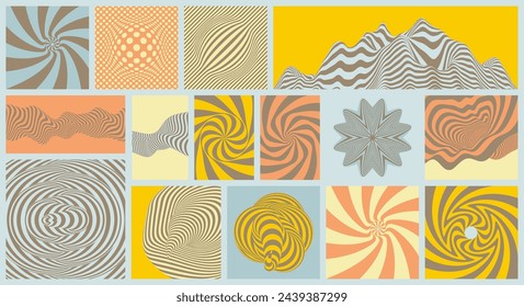 Volumetric composition with optical illusion. Tunnel. Abstract geometrical background with convex hemisphere. Psychedelic stripes. 3d vector illustration for brochure, poster, flye, banner, etc. 