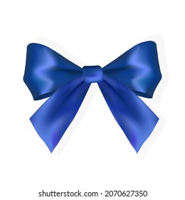 Volumetric decorative blue bow Christmas and happy new year symbol