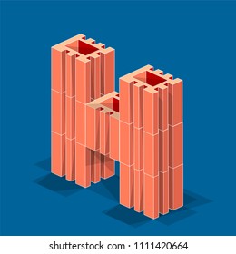 A volumetric figure formed from profile rectangular blocks. Architectural composition. Element of design. Vector illustration