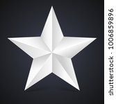 Volumetric five-pointed star with shadow. Icon of classic white star on black background, 3D illustration.