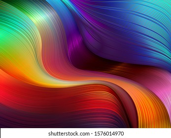 Volumetric fractal dynamic wavy shapes and lines in 3D style. Trend abstract background of fluid flows and swirls with mirror effect and glitter in bright rainbow colors