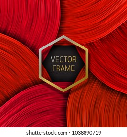 Volumetric frame on saturated background in red shades. Trendy packaging design or cover template.