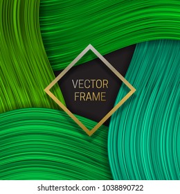 Volumetric frame on saturated background in green shades. Trendy packaging design or cover template.