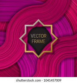 Volumetric frame on saturated background in pink shades. Trendy packaging design or cover template.