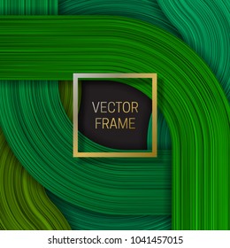 Volumetric frame on saturated background in green shades. Trendy packaging design or cover template.