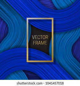 Volumetric frame on saturated background in blue shades. Trendy packaging design or cover template.